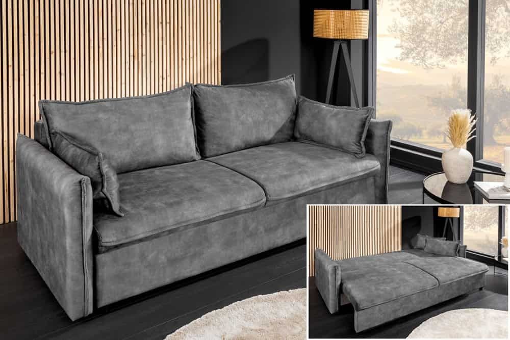 Design slaapbank APARTMENT – Luxe grijze fluwelen 215 cm met geïntegreerde bedbox