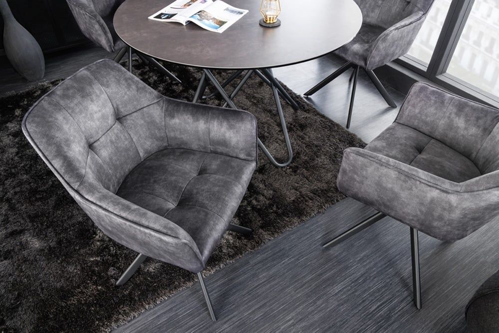 Design stoel LOFT – Elegante, draaibare eetkamerstoel in donkergrijs fluweel