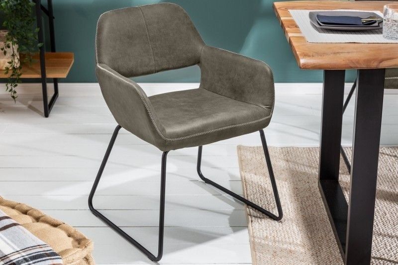 Design stoel MUSTANG – Antiek taupe microvezel met armleuning