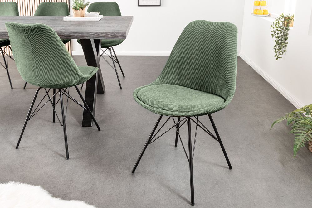 Design stoel Scandinavia – groen koord & zwart metalen frame van Invicta Interior