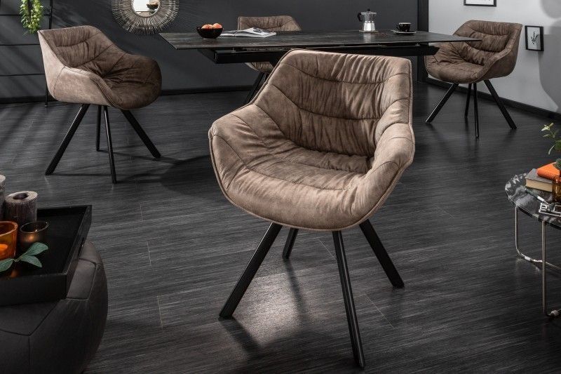 Design stoel The Dutch Comfort – retro eetkamerstoel met armleuningen in taupe