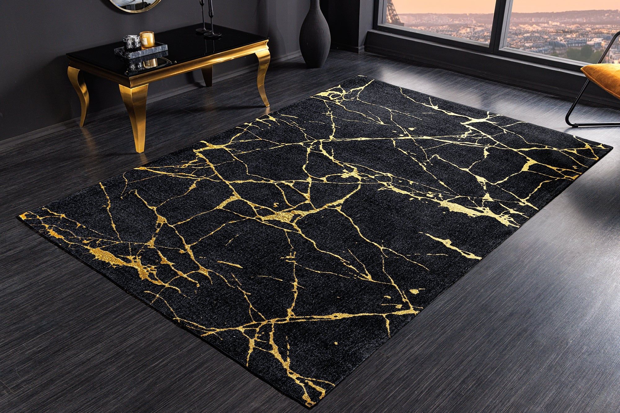 Design Tapijt MARBLE 240×160 cm – Zwart‑Goud Marmerlook van Invicta Interior