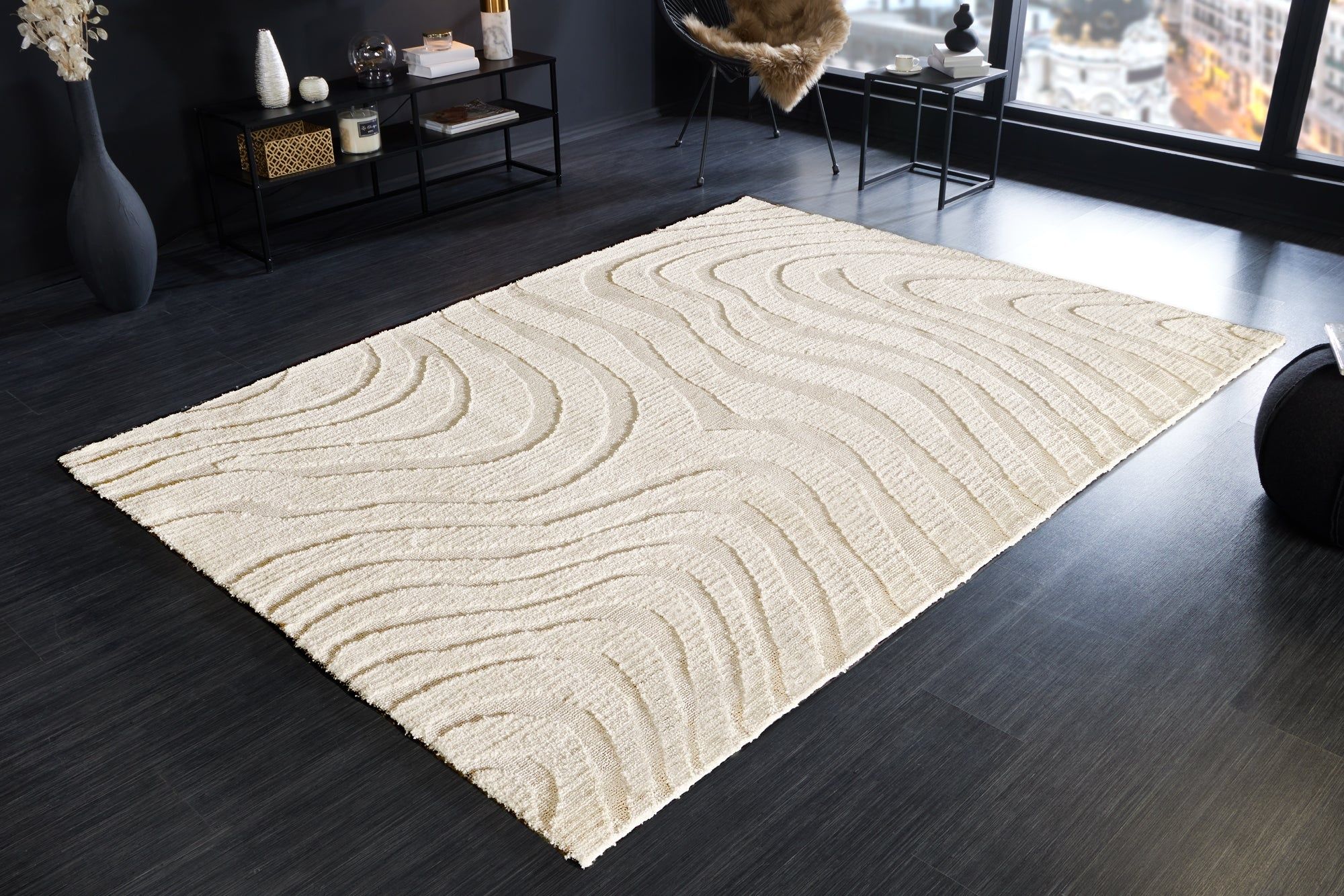 Design Tapijt WAVE – Luxe 3D‑effect vloerkleed in crème beige 240 × 170 cm