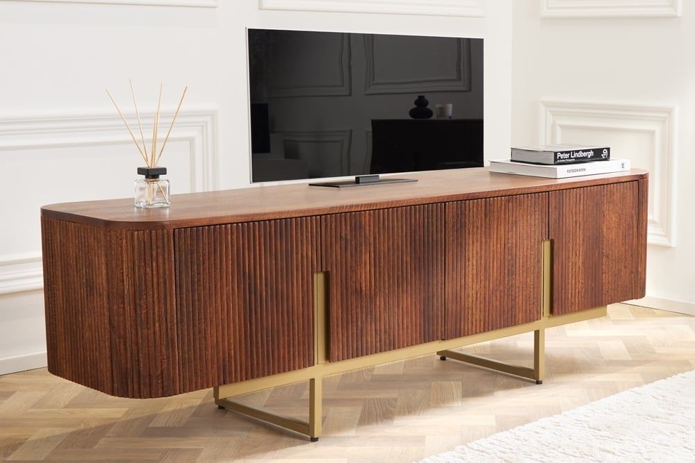 Design TV-meubel Gatsby 160 cm – Bruin met matgoud afwerking
