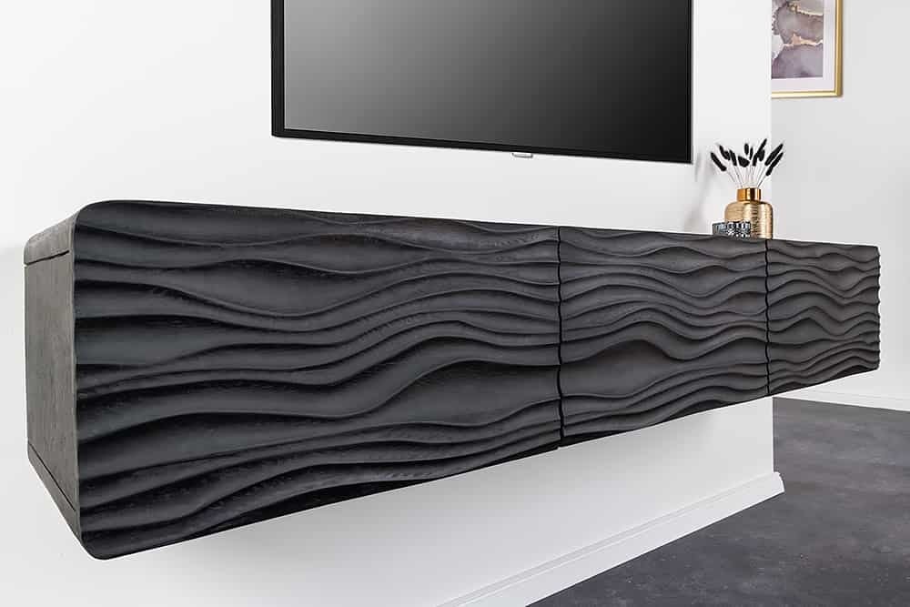 Design TV‑meubel WAVE 160 cm – Zwart mango massief hout van Invicta Interior