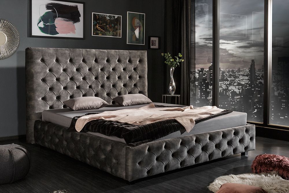 Design tweepersoonsbed Paris – Luxe Chesterfield fluweel in 160 × 200 cm