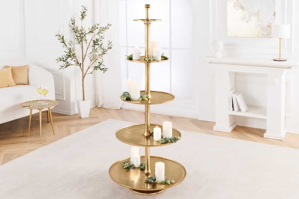 Design XXL Taartplateau Abstract 150 cm – Gouden Metalen Vijfverdiepingen van Invicta Interior