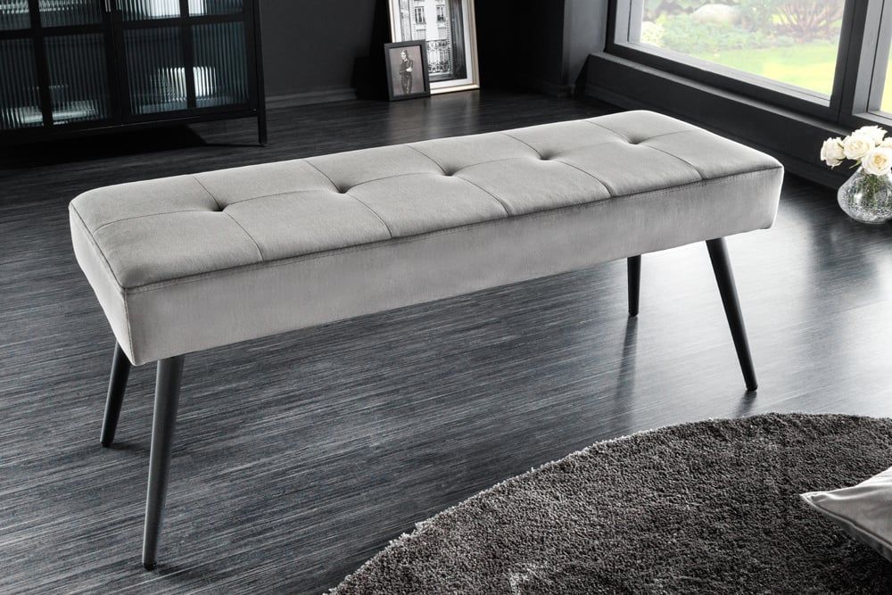Designbank Boutique 100 cm – Donkergrijs fluweel met zwarte metalen poten