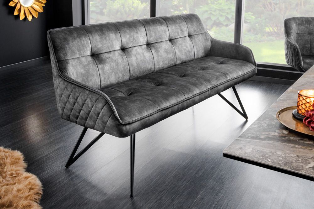 Designbank EUPHORIA 160 cm – Donkergrijs fluweel in retro‑stijl met haarspeldpoten