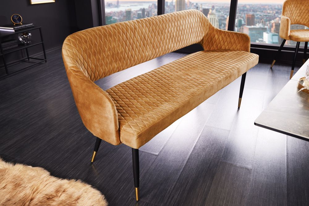 Designbank PARIS 160 cm – Mustardgeel fluweel met retro rugleuning