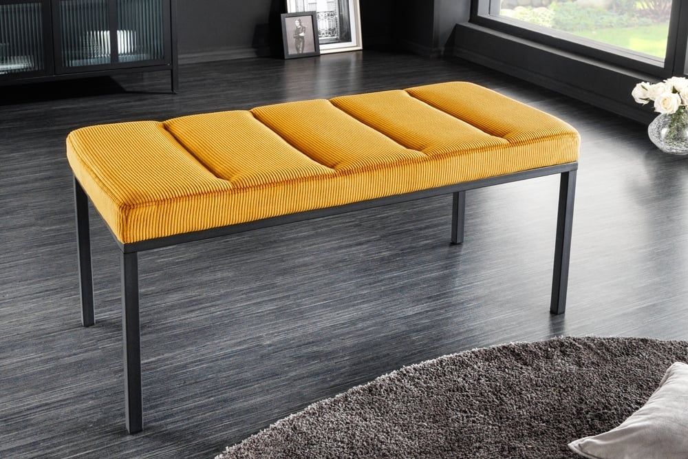 Designbank Petit Beauté 80 cm – Mosterdgeel Corduroy met Zwart Frame