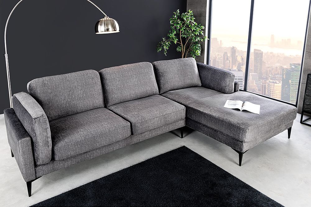 Designhoekbank Manhattan – stijlvolle comfortbank in donkergrijs fluweel
