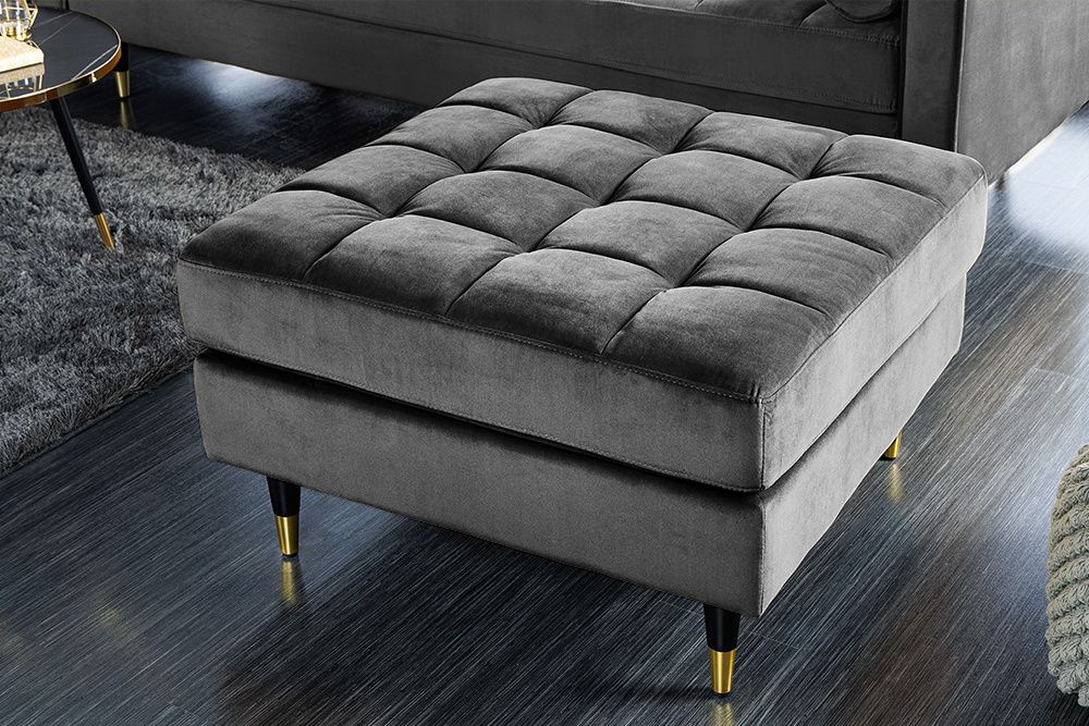 Designkruk COSY Velvet – Grijs fluwelen zitje met gouden poten van Invicta Interior