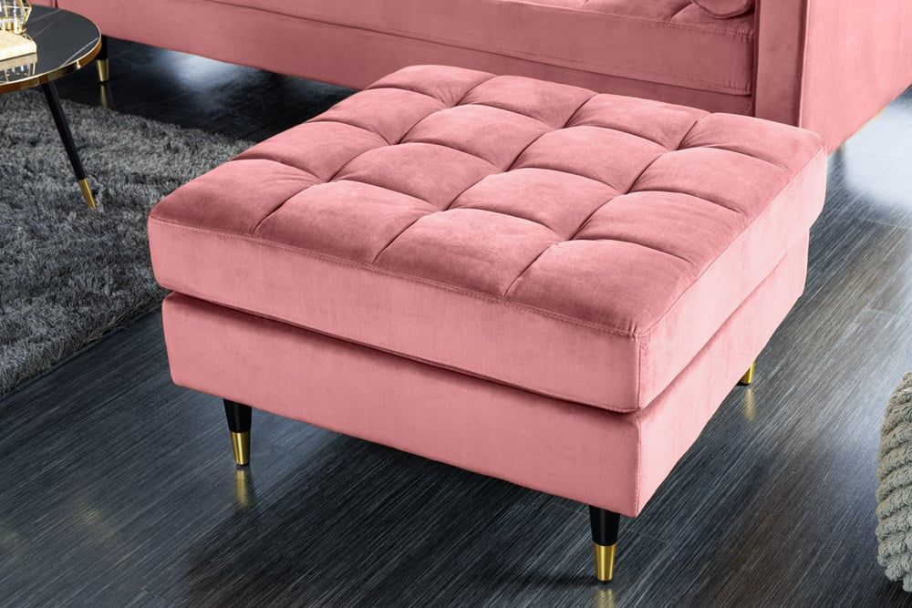 Designkruk COSY Velvet – Luxe oudroze hocker met gouden accenten
