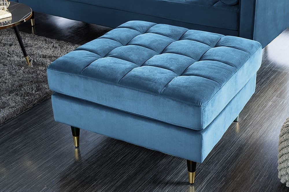 Designkruk COSY Velvet – Luxe petroleumblauw met gouden accenten en metalen poten