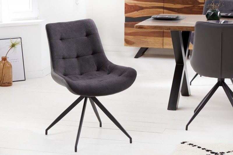 DIVANI Retro Design stoel – donkergrijs met zwart metalen frame