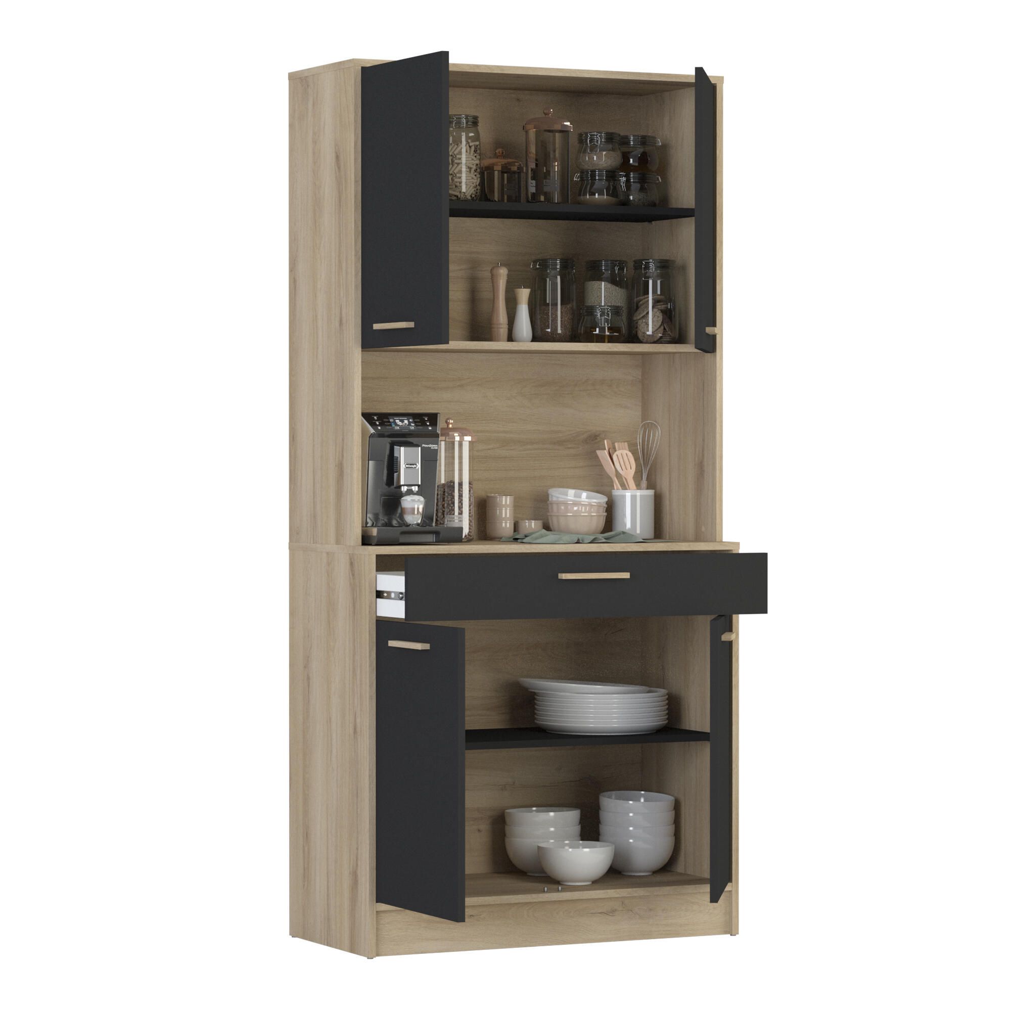Dolce keukenkast 176 cm – industriële eiken‑ en zwarte look
