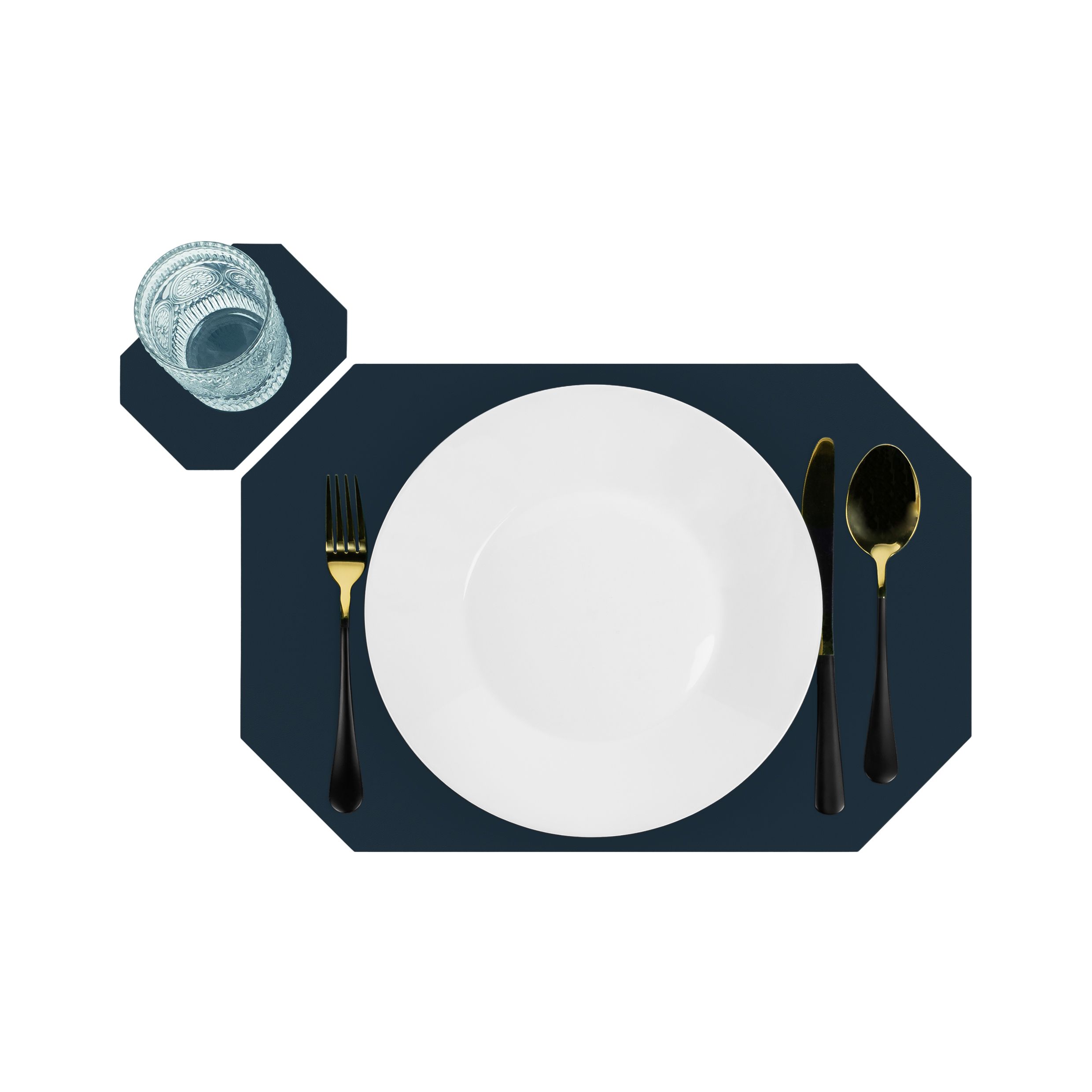 Donkerblauwe Krumble placemat met onderzetter – Luxe PU‑leer voor stijlvol tafelen