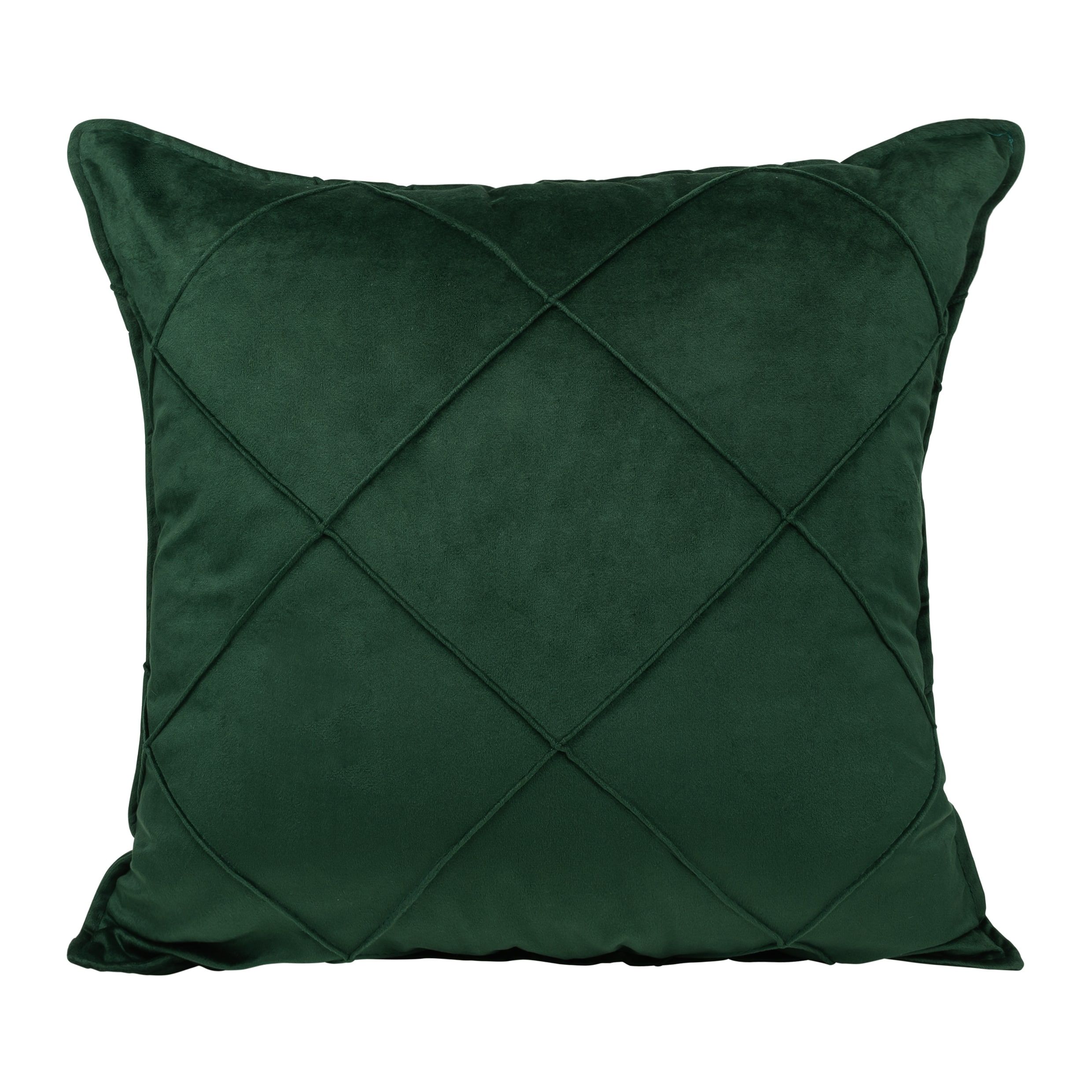 Donkergroen fluwelen sierkussen met subtiel ruitpatroon – QUVIO 50 x 50 cm