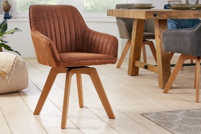 Draaibare design stoel LIVORNO – vintage bruin met beukenhouten poten en armleuningen