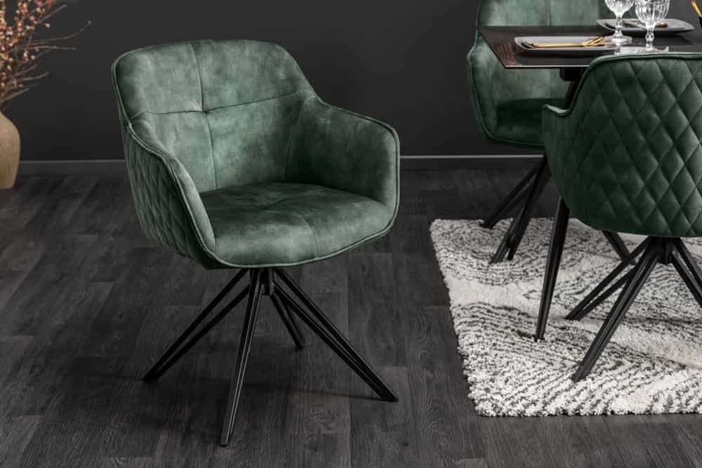 Draaibare EUPHORIA designstoel in donkergroen fluweel – stijlvolle eetkamer met armleuning