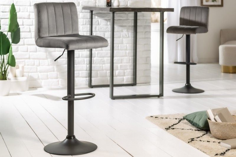 Draaibare retro barkruk Portland – Grijs fluweel van Invicta Interior
