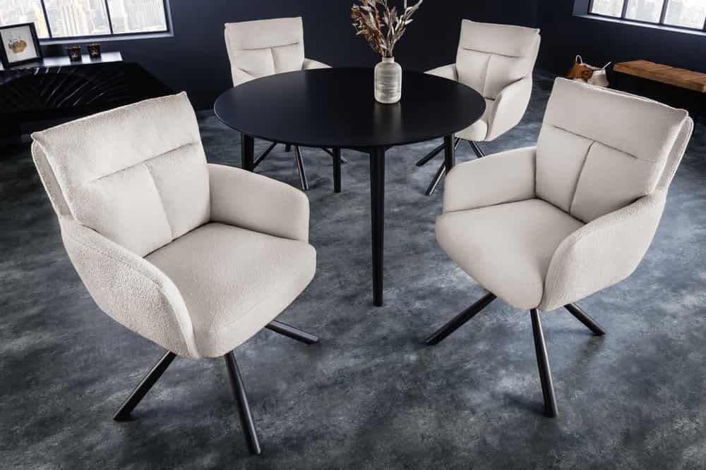 Draaibare Retro Eetkamerstoel BIG GEORGE – Greige Bouclé met Armleuningen van Invicta Interior