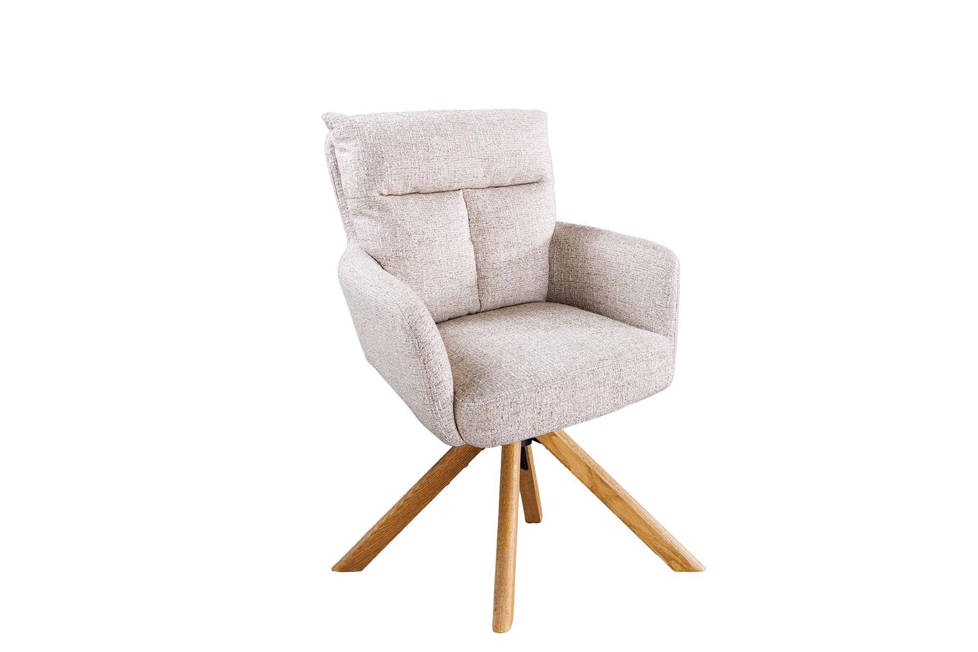 Draaistoel BIG GEORGE 360° – Champagnegrijze Fauteuil met Automatische Terugkeer en Eiken Frame