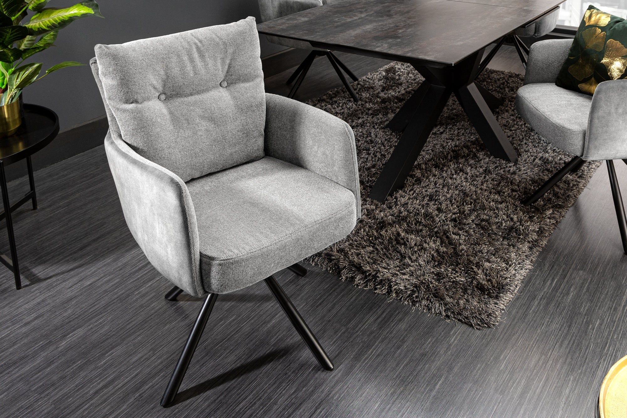 Draaistoel BIG GEORGE – Grijs fluweel, stijlvolle comfortstoel van Invicta Interior
