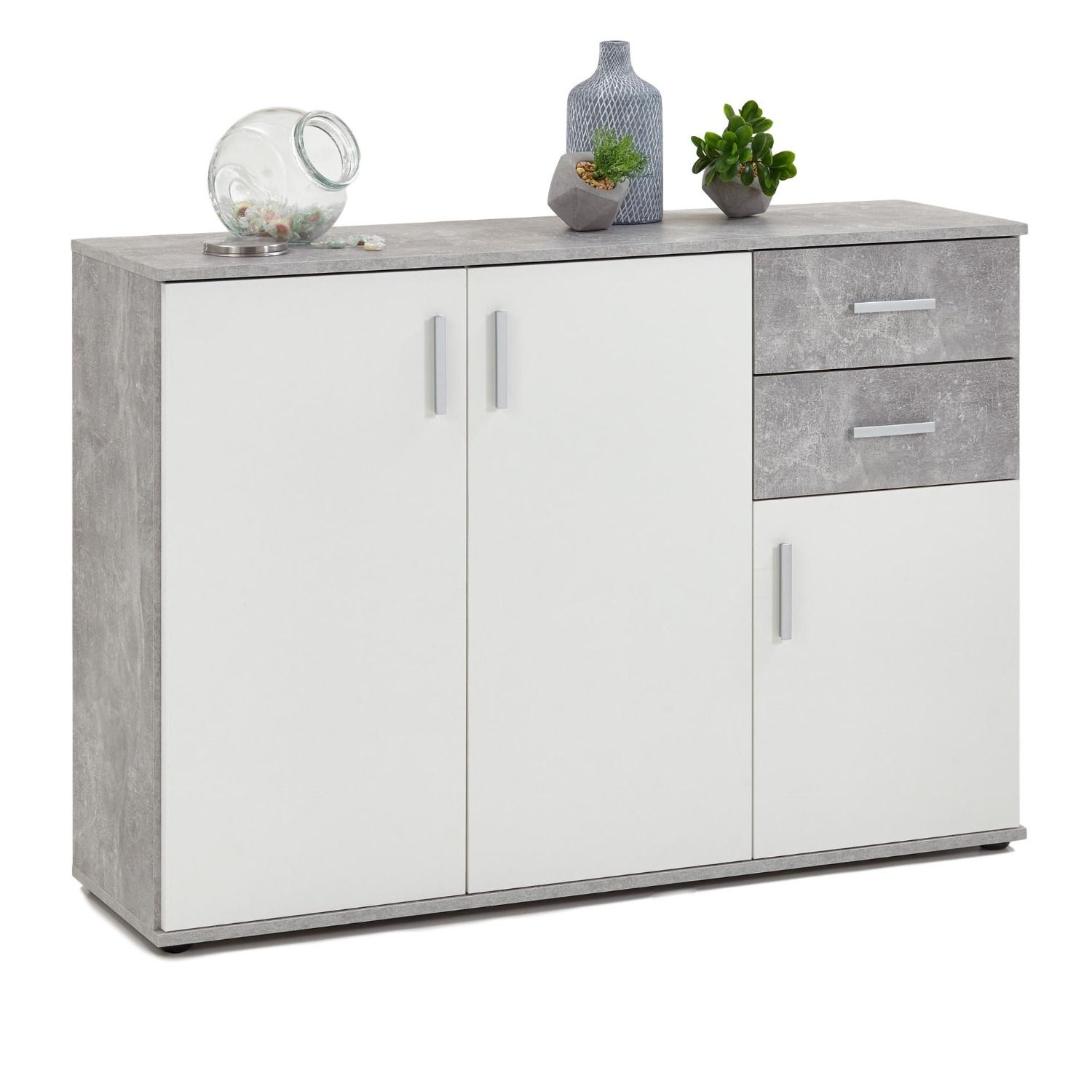 Dressoir Albi 120 cm – Eigentijdse opberg in grijs beton en wit