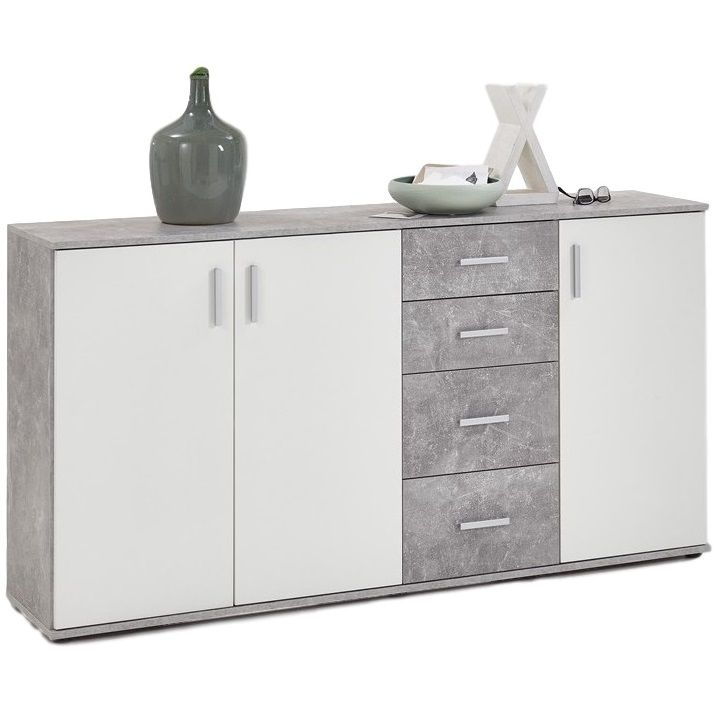 Dressoir Albi – Modern Opbergen in Grijs Beton en Wit (160 cm)