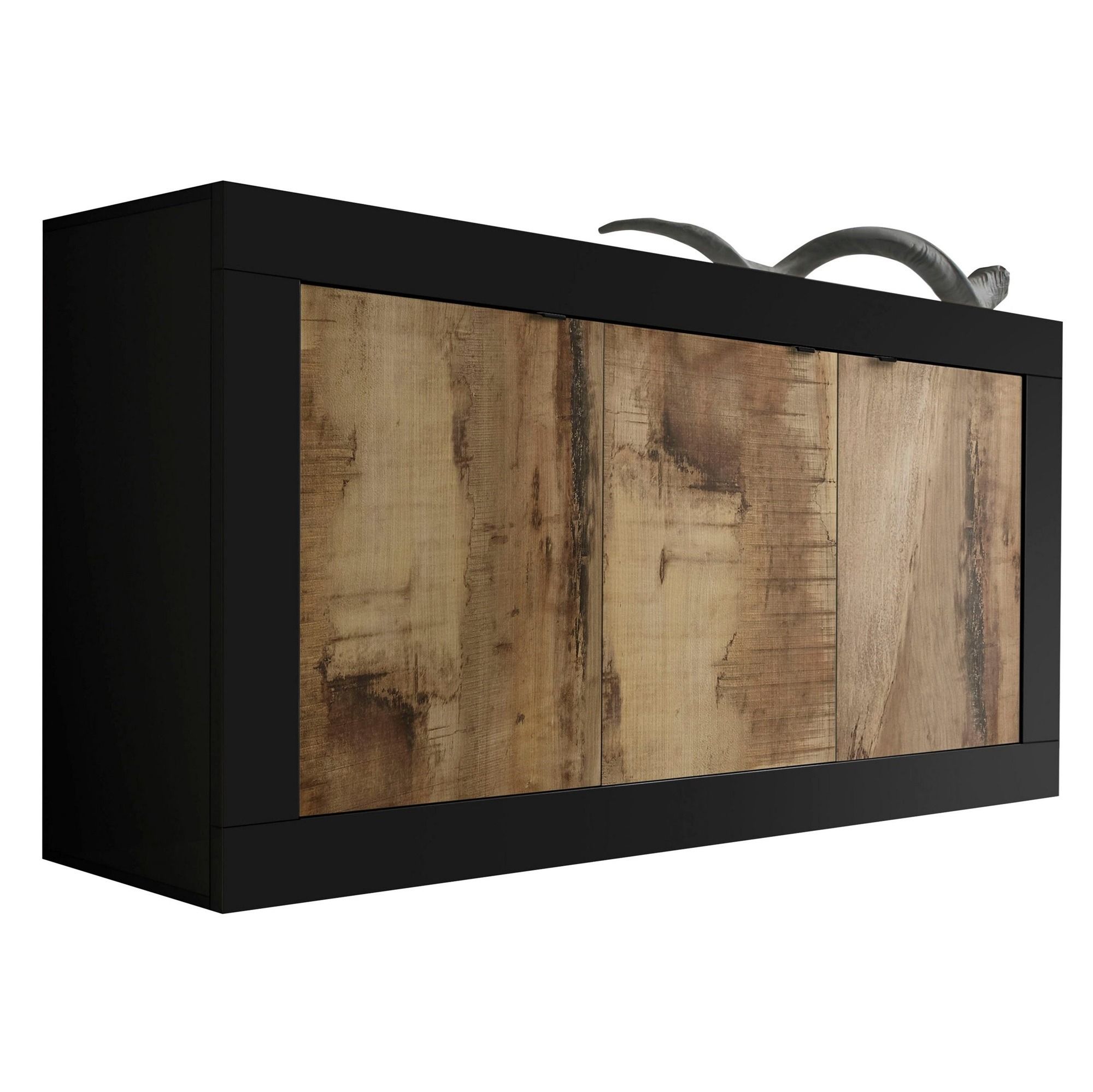Dressoir Basic 160 cm – Strakke zwarte kast met warme eiken accenten