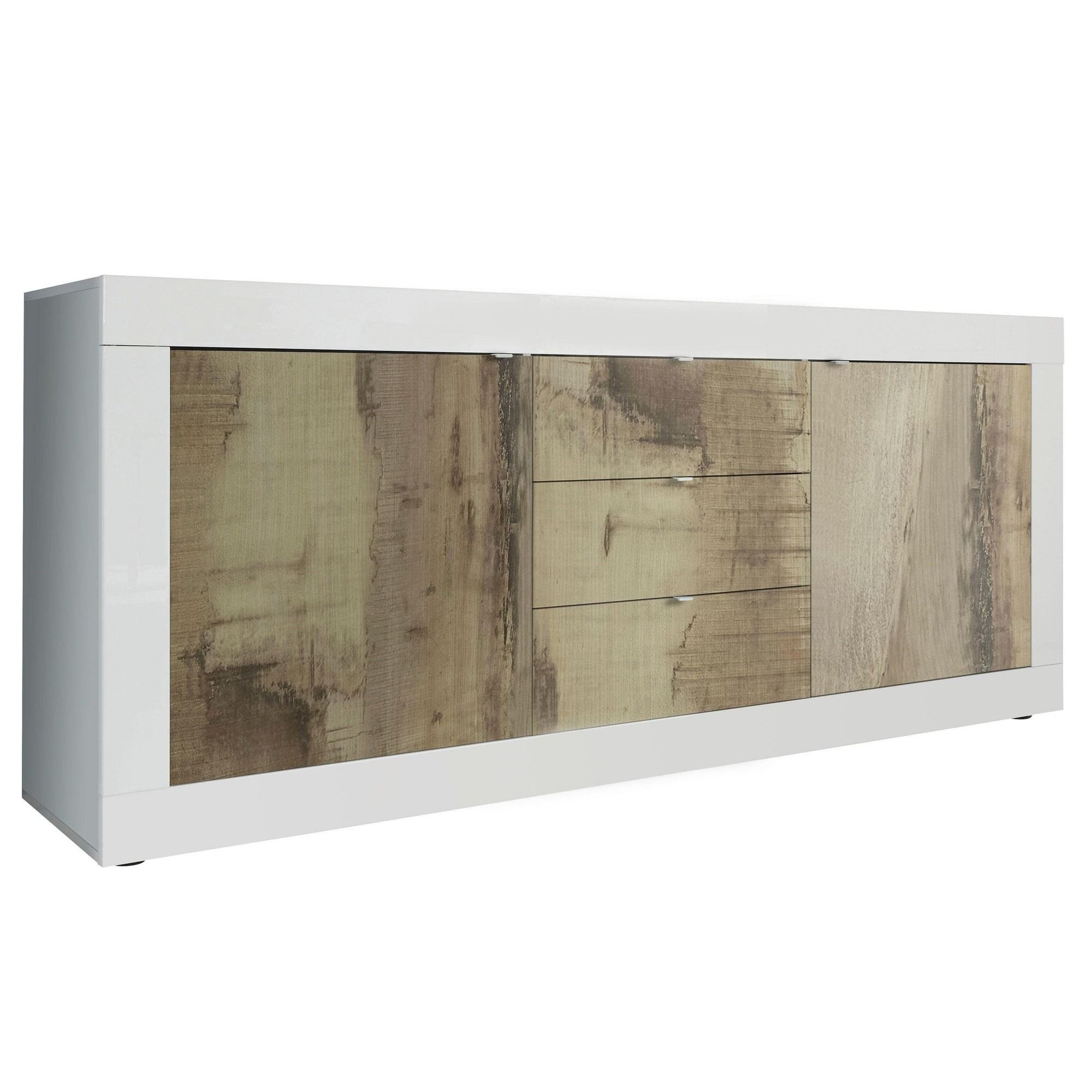 Dressoir Basic 210 cm – Strakke witte opbergkast met eiken accenten