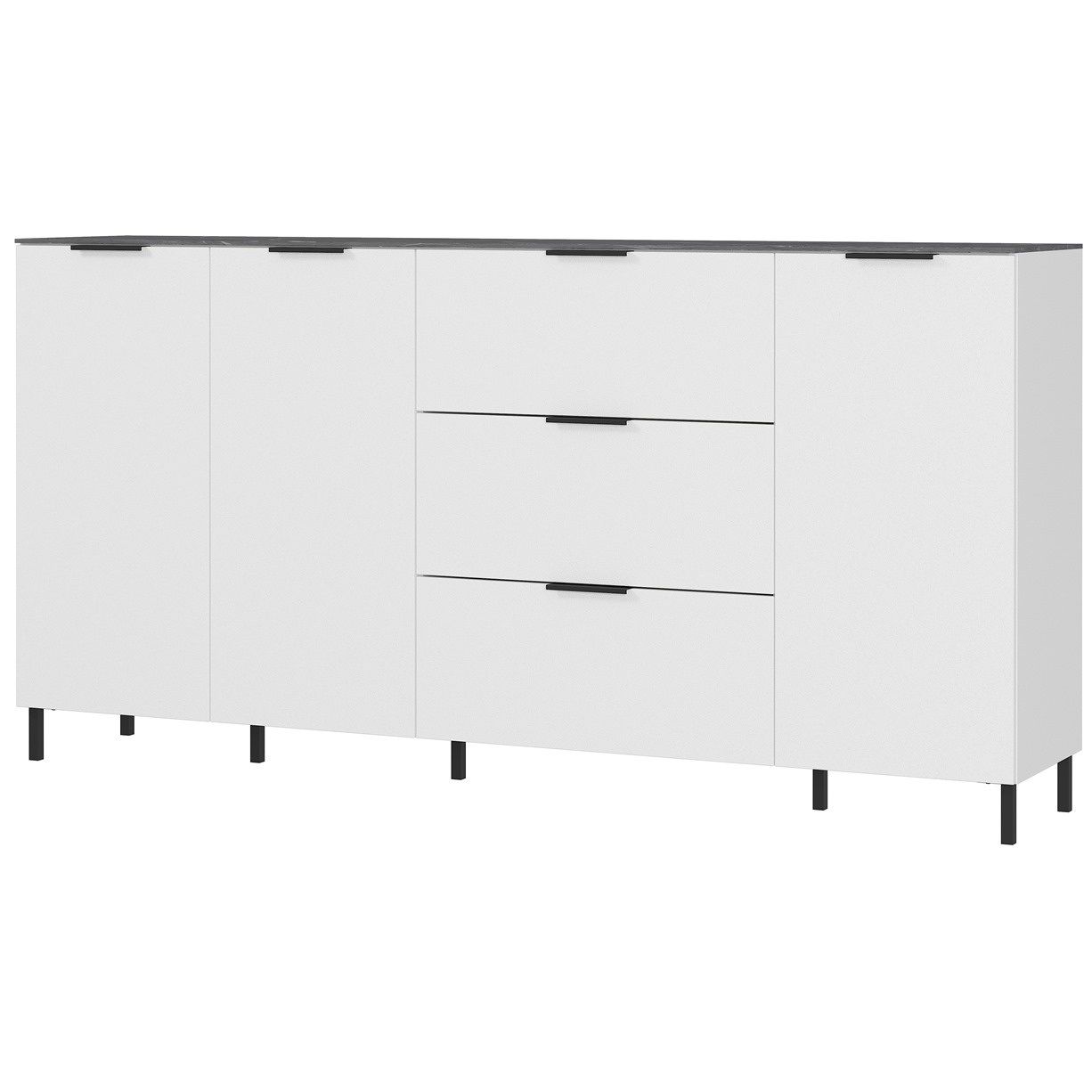 Dressoir California 192 cm – Witte elegantie met marmeren accenten