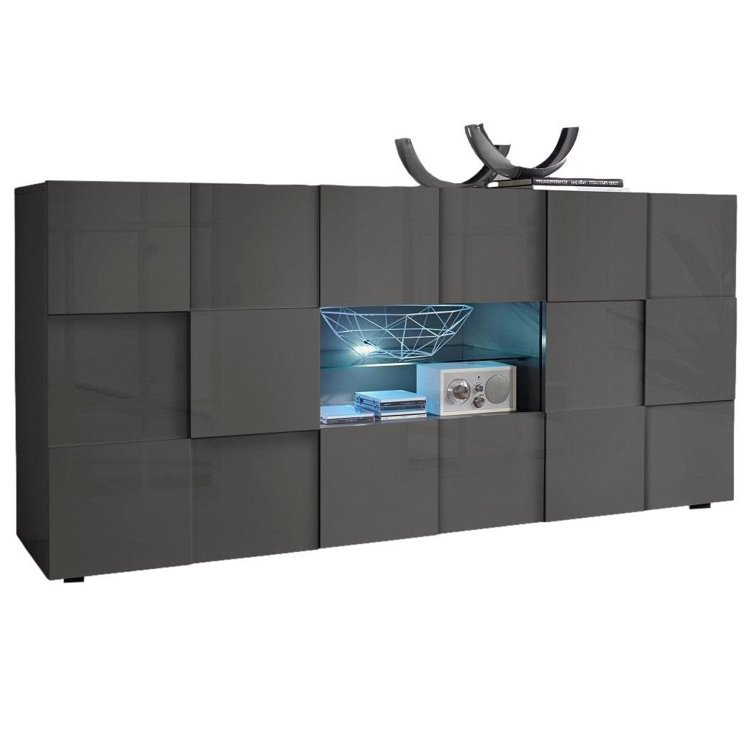 Dressoir Dama 181 cm – Hoogglans grijs, strak en functioneel