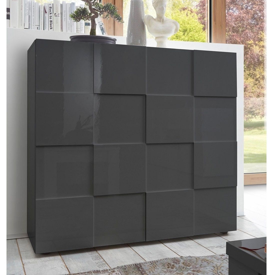 Dressoir Dama – Hoogglans grijs, 111 cm hoog – Stijlvolle opbergoplossing