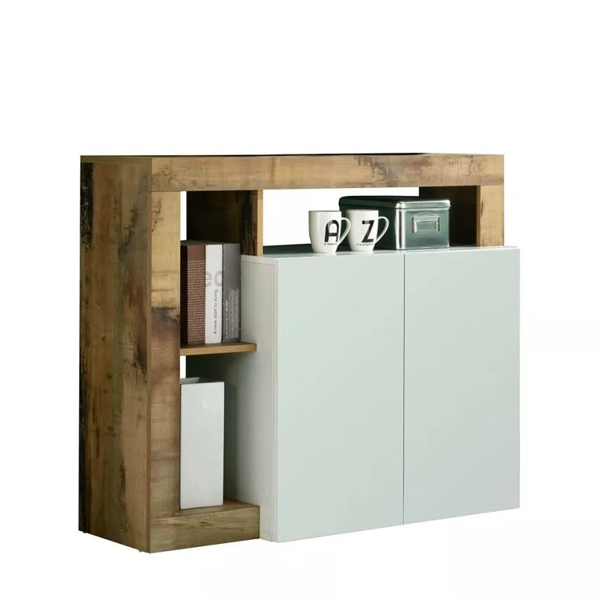 Dressoir Hamburg 108 cm – Hoogglans wit met eiken accent