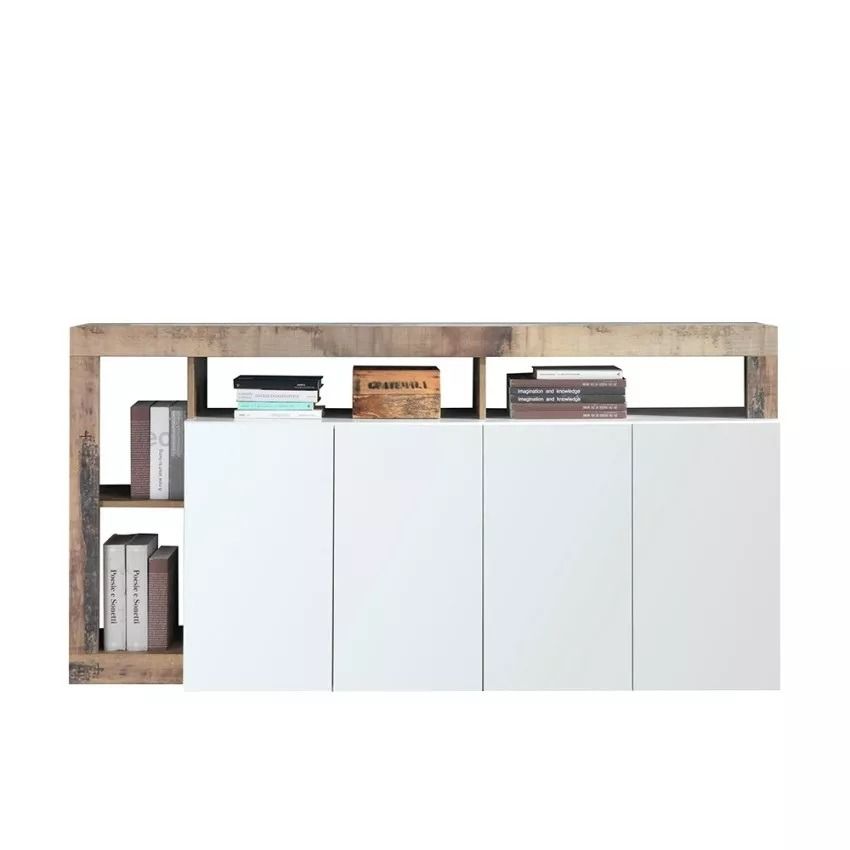 Dressoir Hamburg 184 cm – Modern, hoogglans wit met eiken details