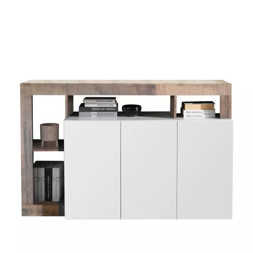Dressoir Hamburg – strak, functioneel en hoogglans wit met eikenaccent