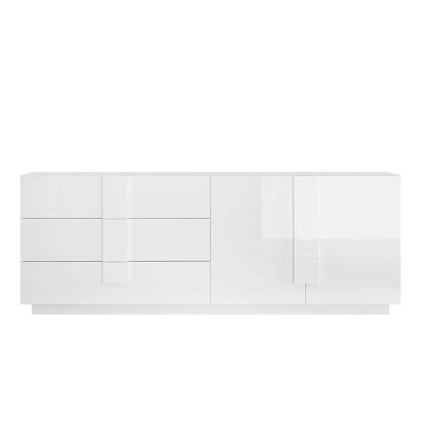 Dressoir Jupiter 241 cm – Hoogglans wit, 2 deuren en 3 lades