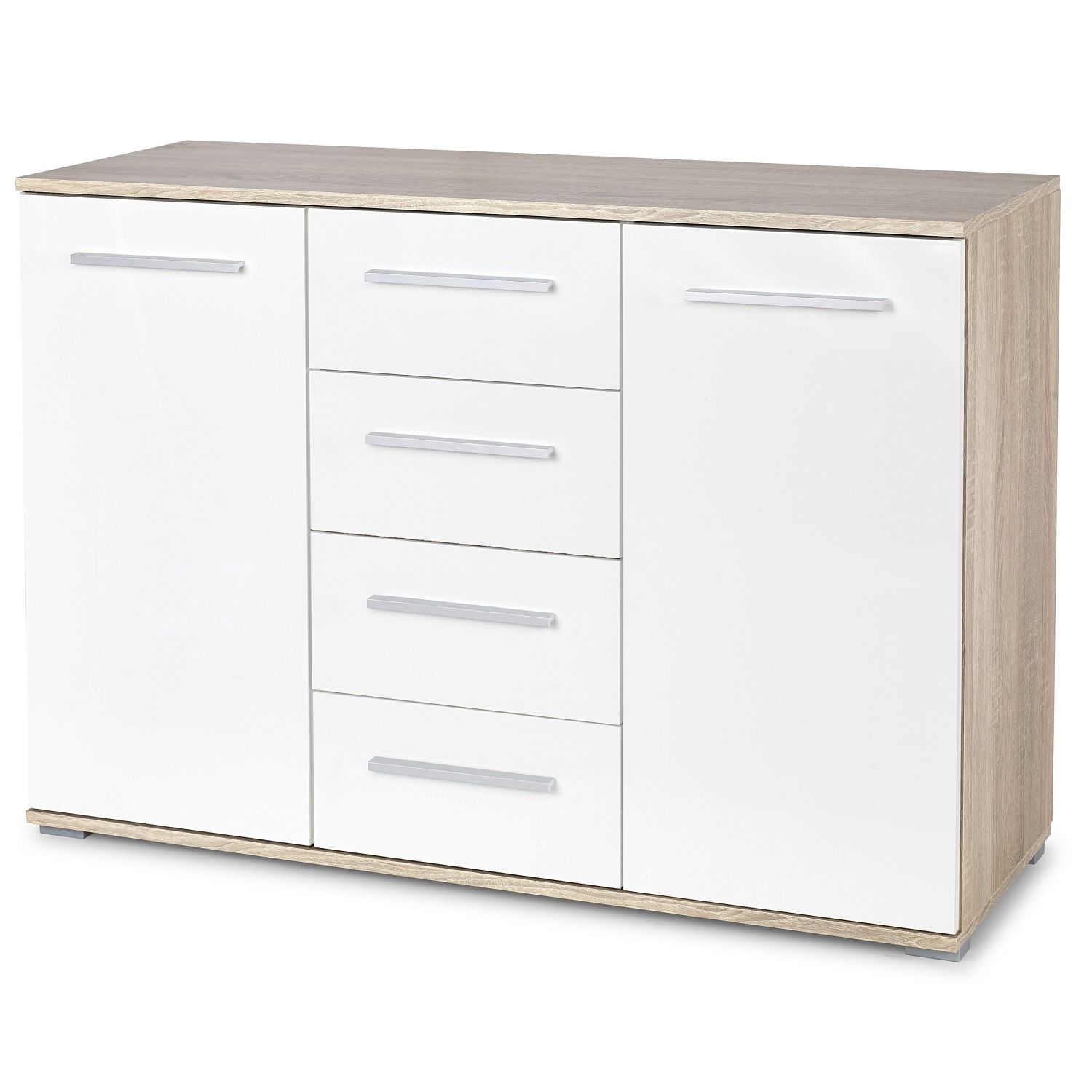 Dressoir Lima – 116 cm, Sonoma eiken met hoogglans wit, Home Style