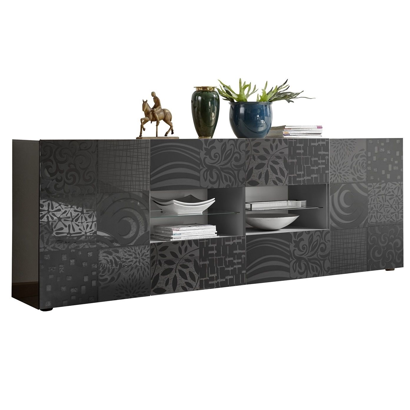 Dressoir Miro – Strak, Functioneel en Glanzend Grijs (241 cm)