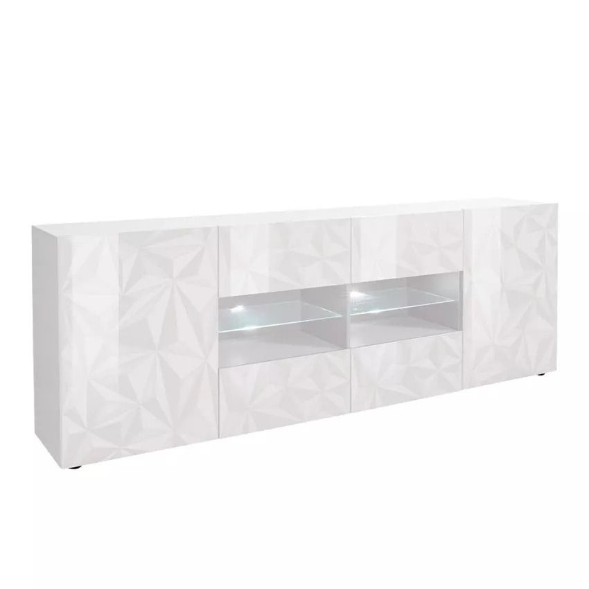 Dressoir Prisma 241 cm – Hoogglans wit met lades, deuren en slimme opbergruimte