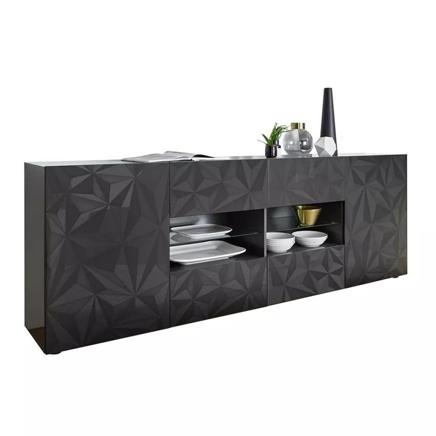 Dressoir Prisma 241 cm – Strak, hoogglans antraciet voor elk interieur