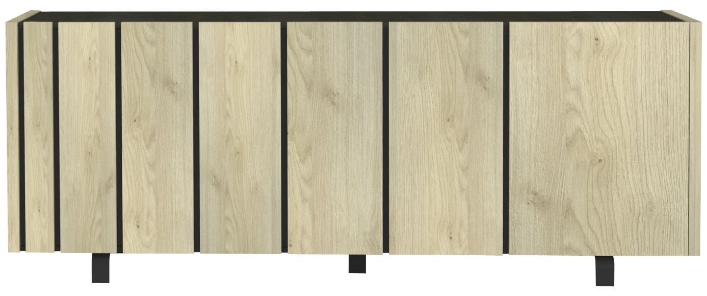 Dressoir Rush 230 cm – Natuurlijke eiken look met strakke zwarte poten