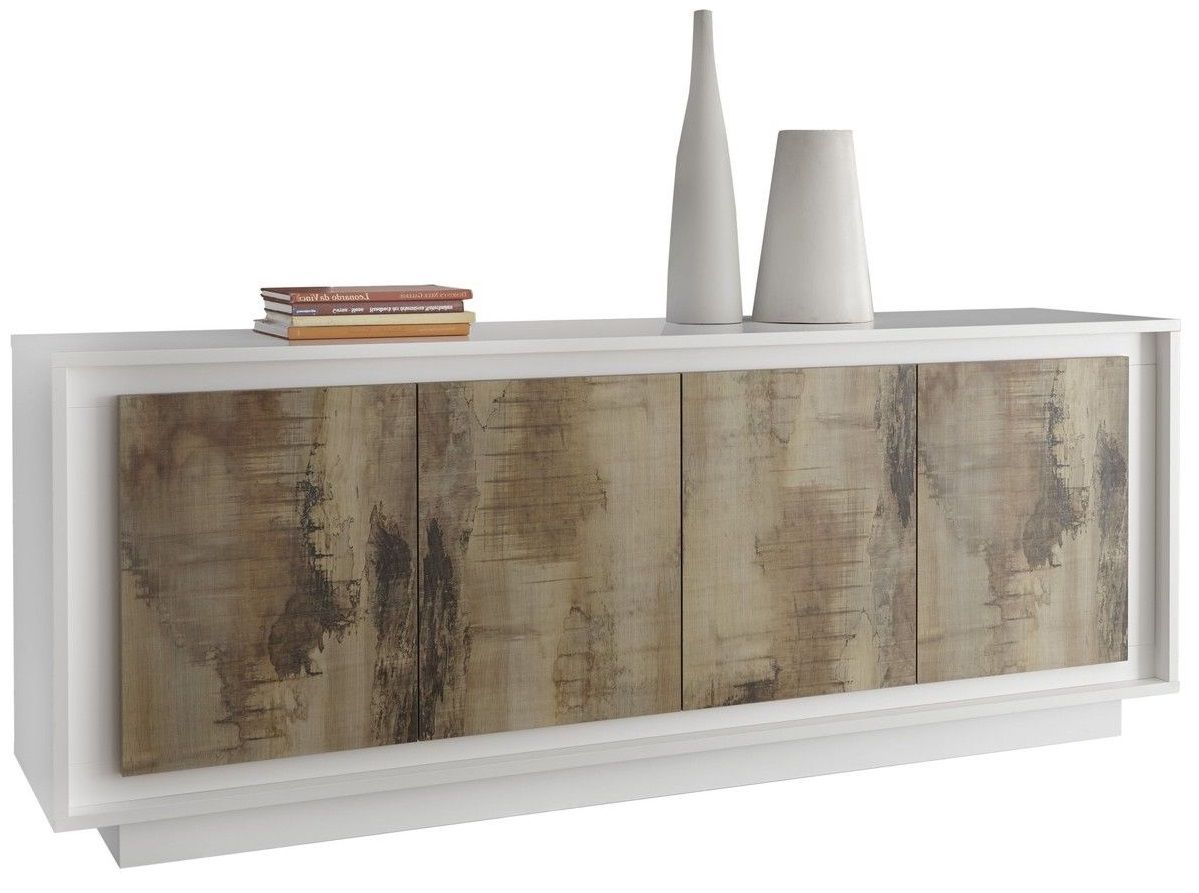 Dressoir SKY 207 cm – Strak wit met warme eiken accenten