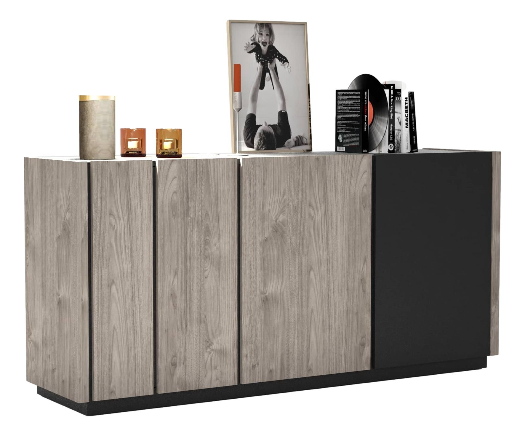 Dressoir Snapp – Robuuste stijl in grijs eiken & antraciet (180 cm)