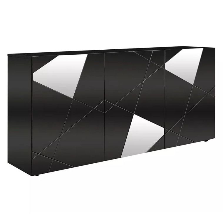 Dressoir Vittoria – Strak hoogglans grijs, 181 cm, 3 deuren