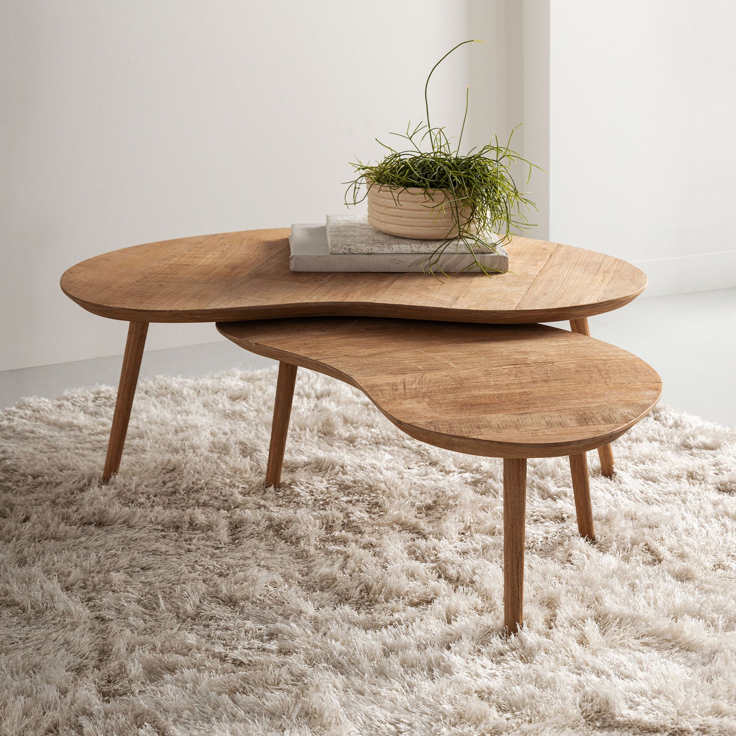 DTP Home Apollo – Set van 2 organische salontafels in gerecycled teakhout