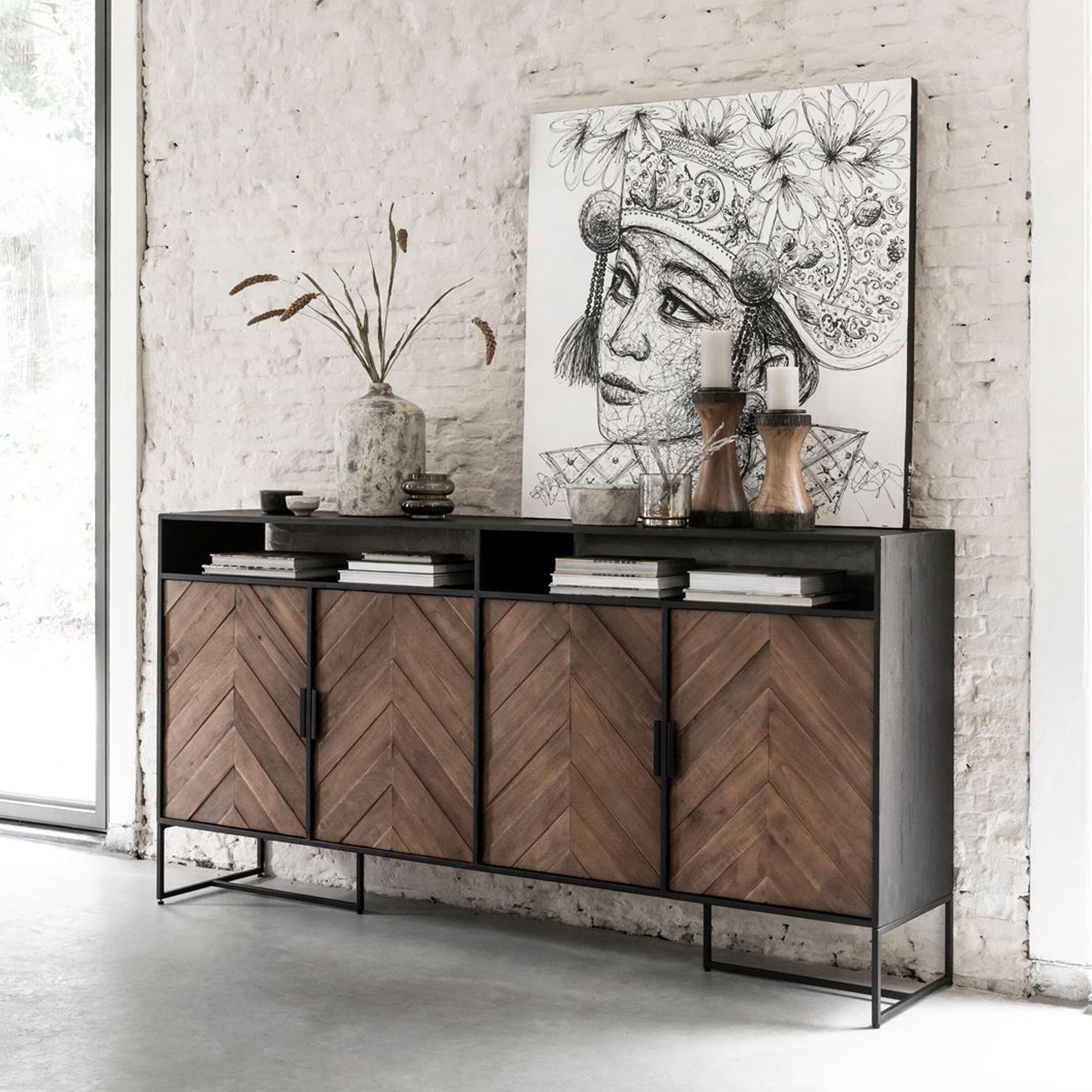 DTP Home Criss Cross dressoir – Stoer design in hout en staal (200 cm)